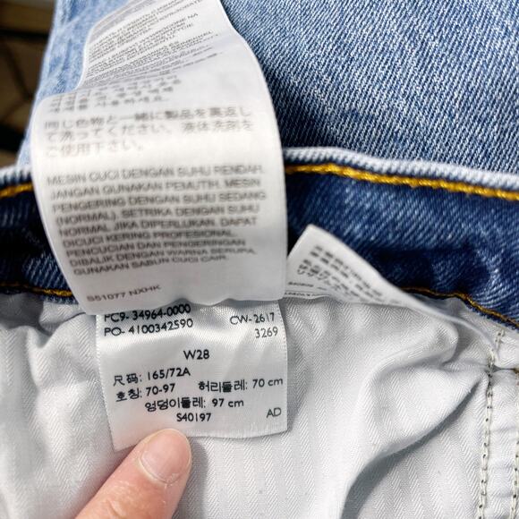 Levis Womens 28 High Rise Button Front Straight Crop Jeans Raw Fray Hem Denim - Picture 12 of 14